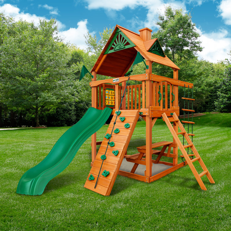 Gorilla Playsets Chateau Tower Swing Set with Wood Roof & Reviews Wayfair